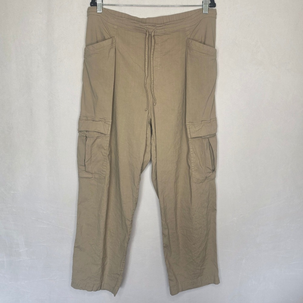 Athleta Paradise Women Tan Khaki Linen Blend Cargo Utility Pants Size zl